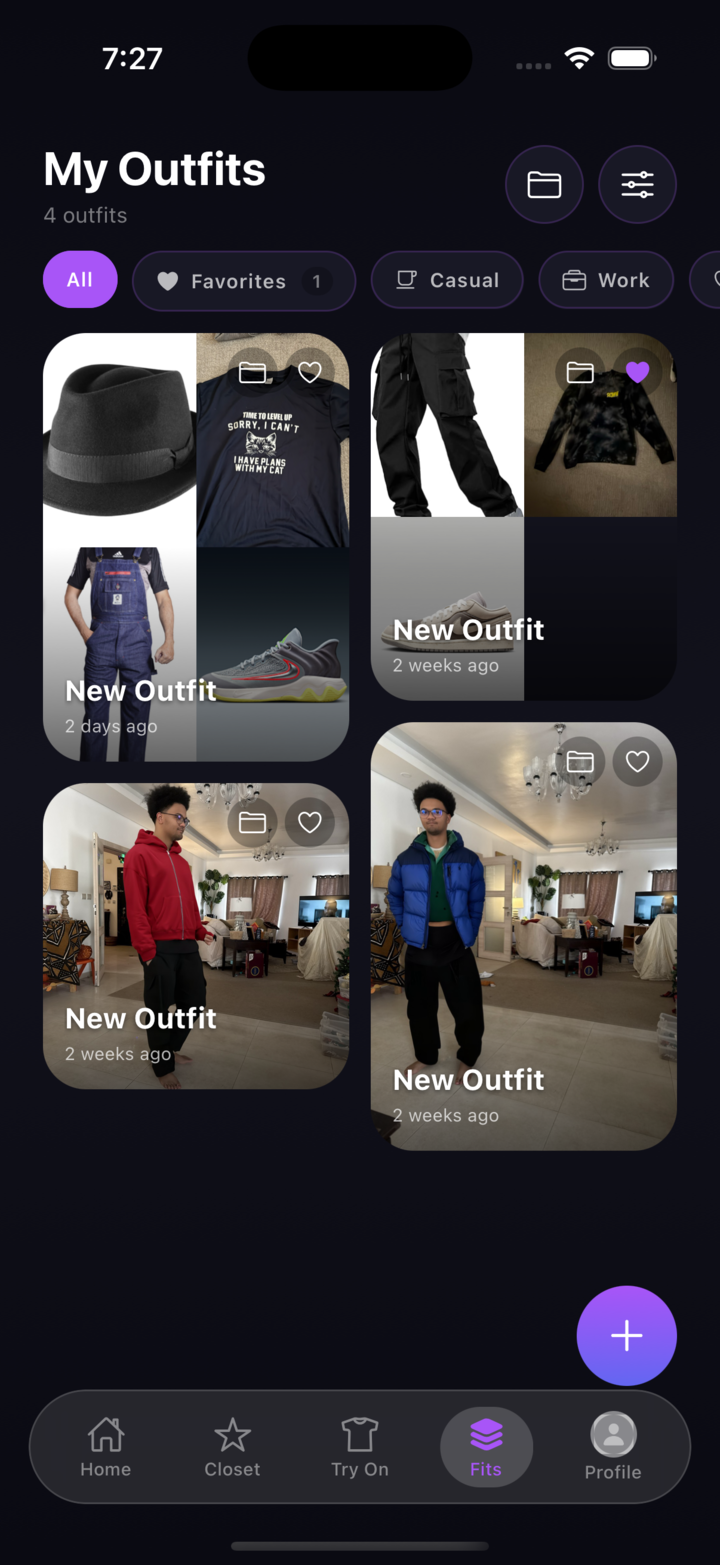 Saved outfits in the Aura app